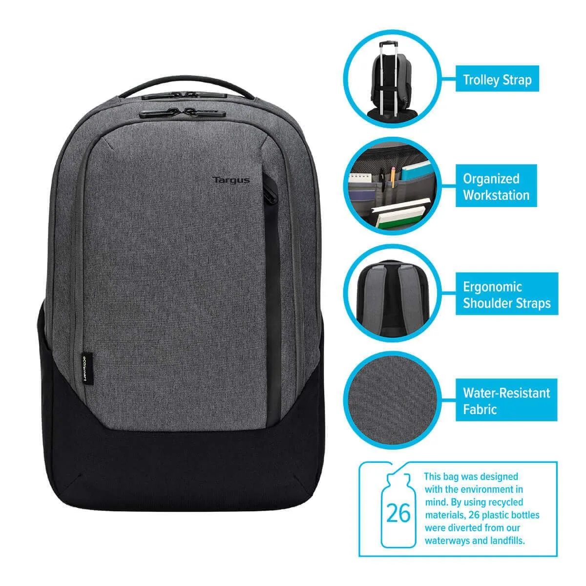 15.6" Cypress Hero Backpack with EcoSmart® (Light Gray)