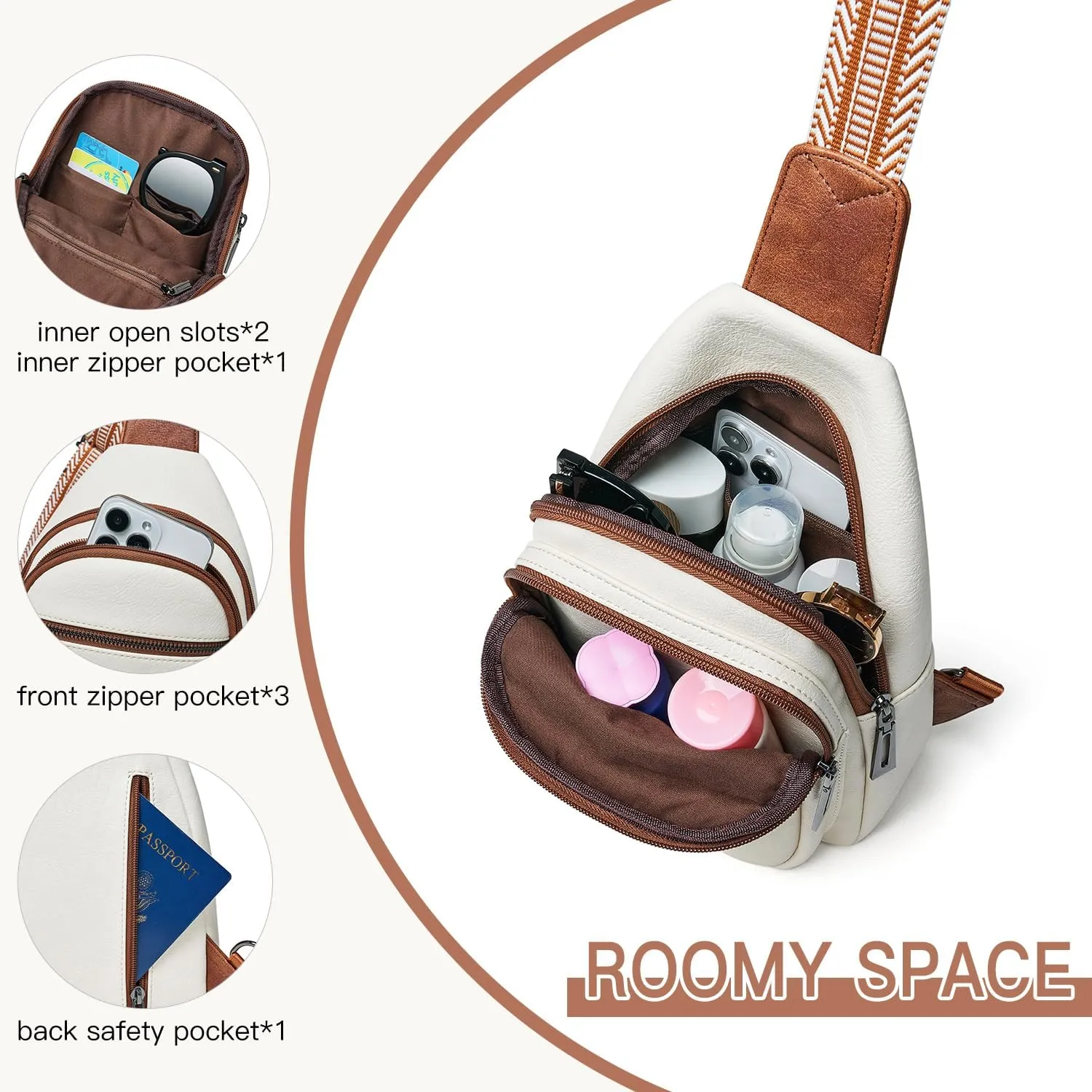 7L Sling Bag for Women Men Vegan Leather Crossbody Bags Fanny Pack Purse Backpack Over Shoulder Bag Travel Anti Theft