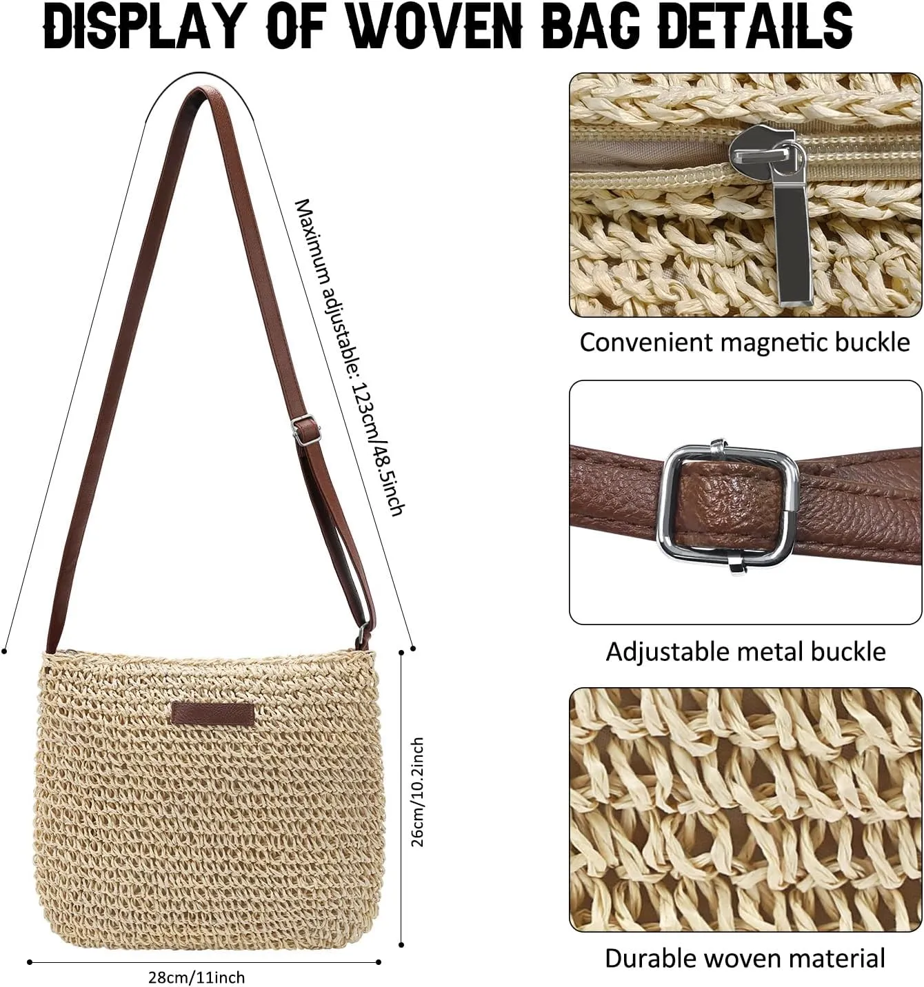 Ayieyill Straw Clutch Bags for Women Shoulder Bag Crossbody Bag Summer Beach Straw Bag Hand-Woven
