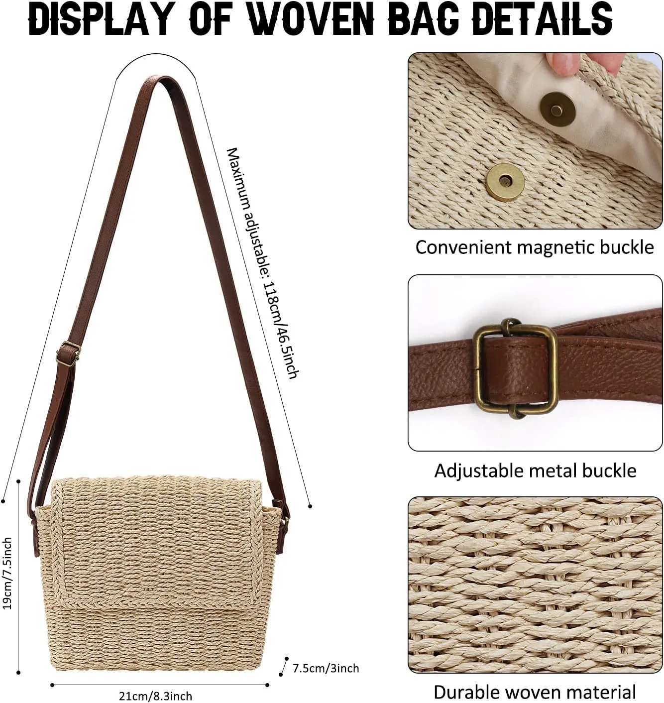Ayieyill Straw Clutch Bags for Women Shoulder Bag Crossbody Bag Summer Beach Straw Bag Hand-Woven
