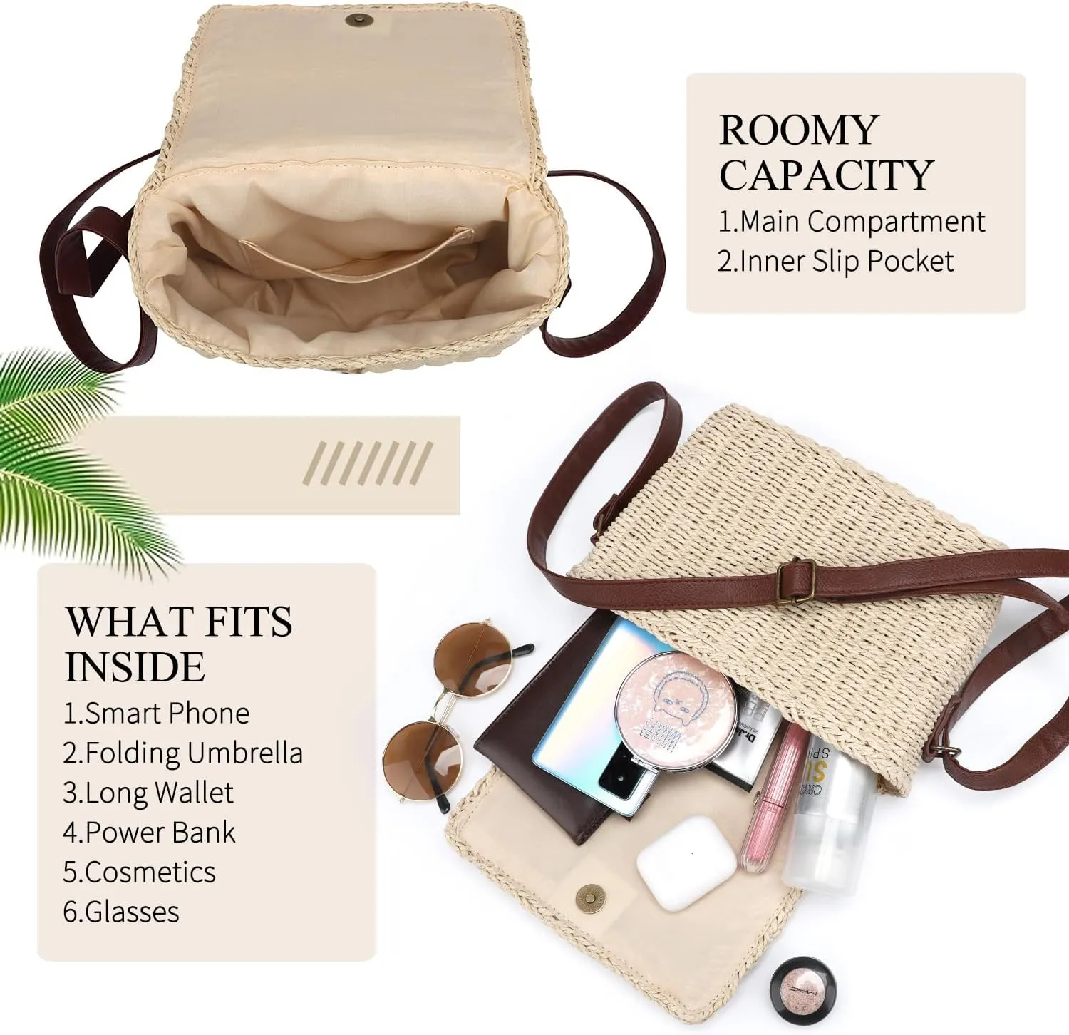 Ayieyill Straw Clutch Bags for Women Shoulder Bag Crossbody Bag Summer Beach Straw Bag Hand-Woven