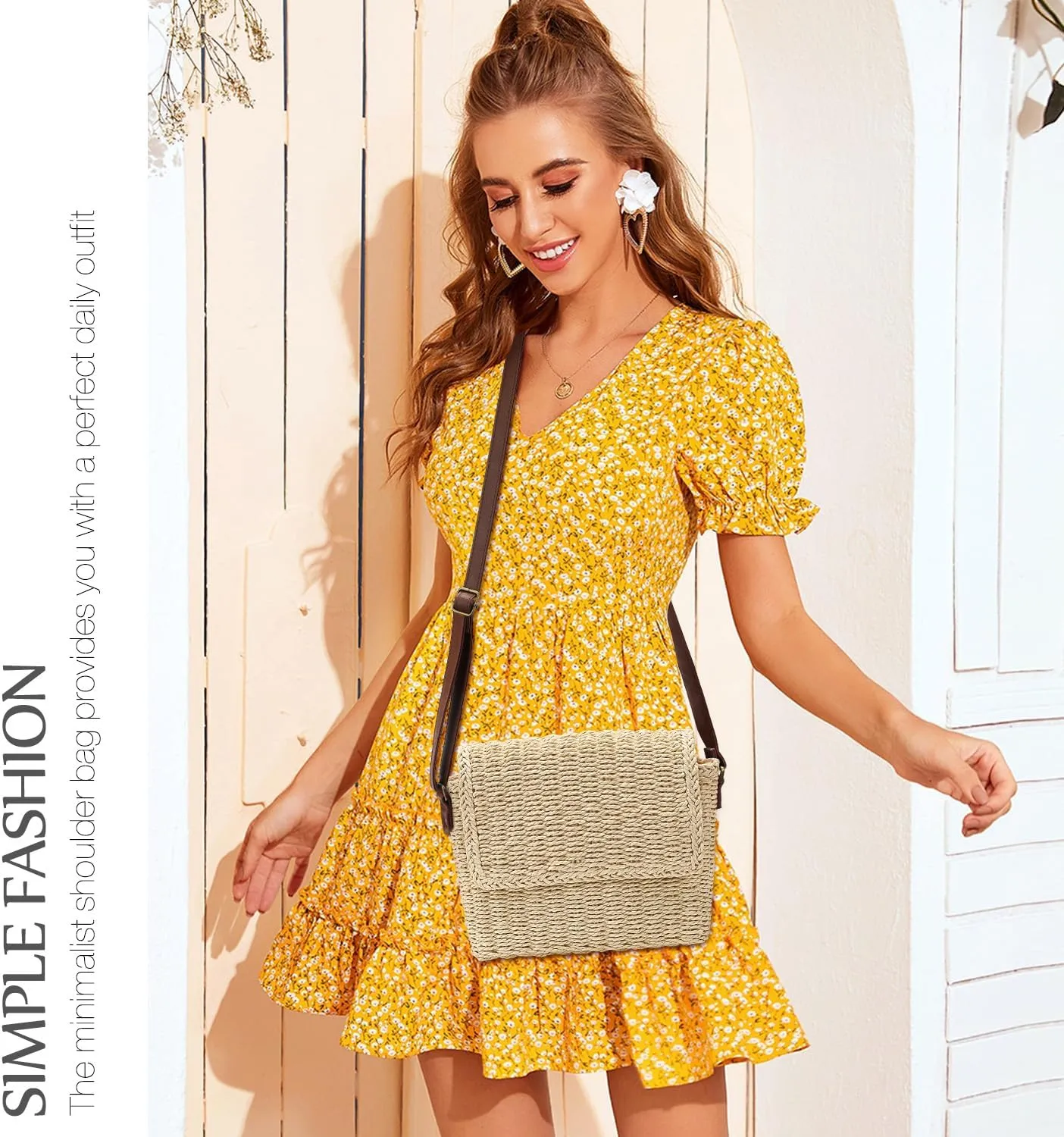 Ayieyill Straw Clutch Bags for Women Shoulder Bag Crossbody Bag Summer Beach Straw Bag Hand-Woven