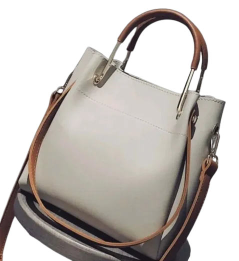 Bag - Handbag - two tone cream leather