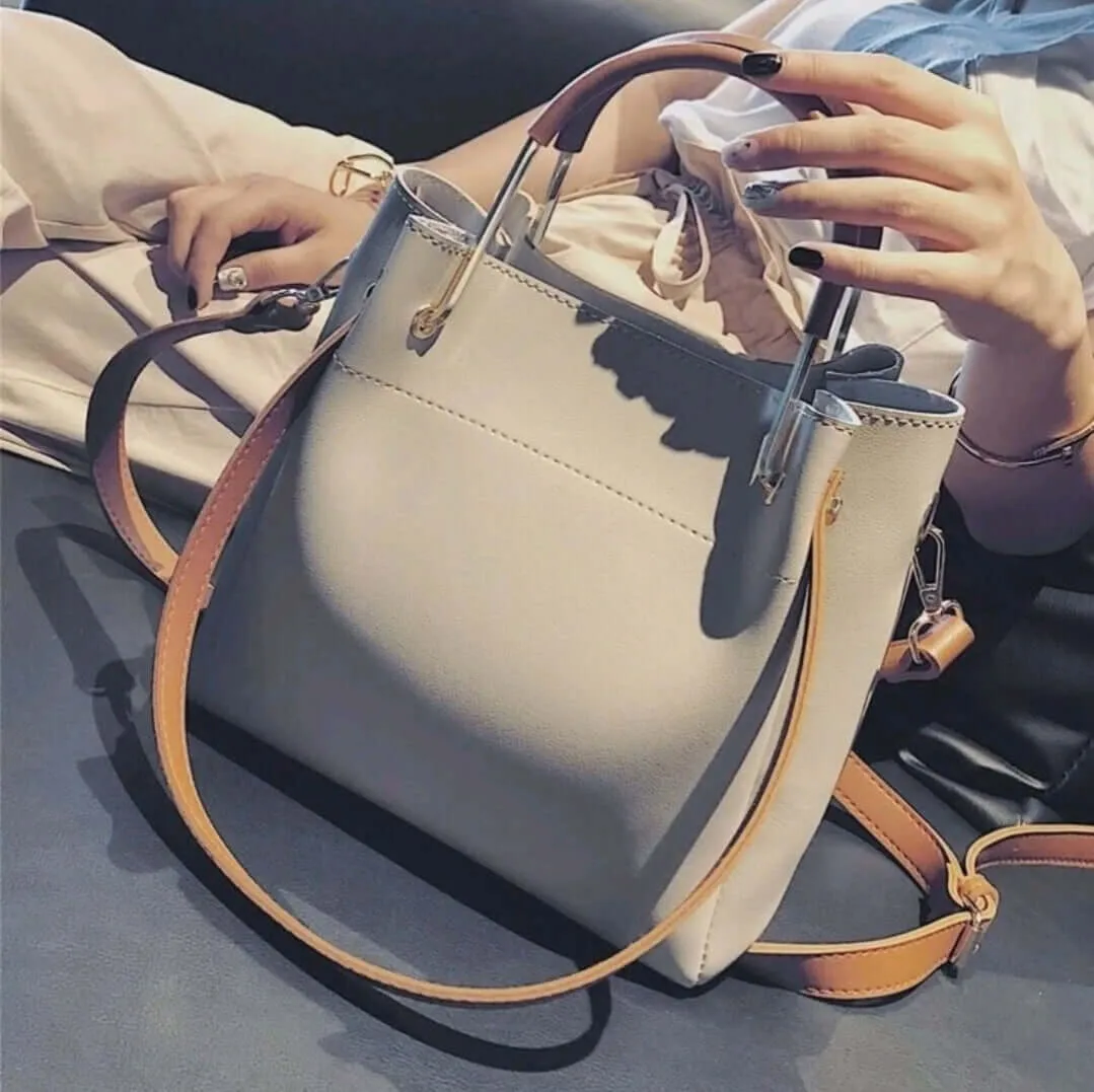 Bag - Handbag - two tone cream leather