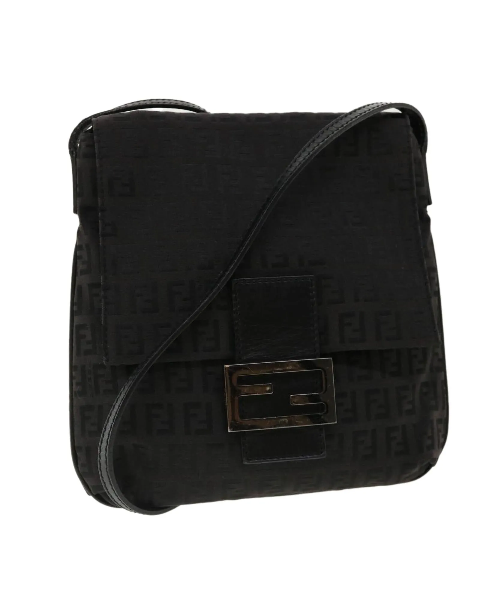 Black Nylon Shoulder Bag with Zucchino Canvas Design