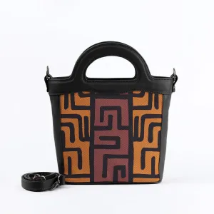 Black Top Handle Handbag African Tribal