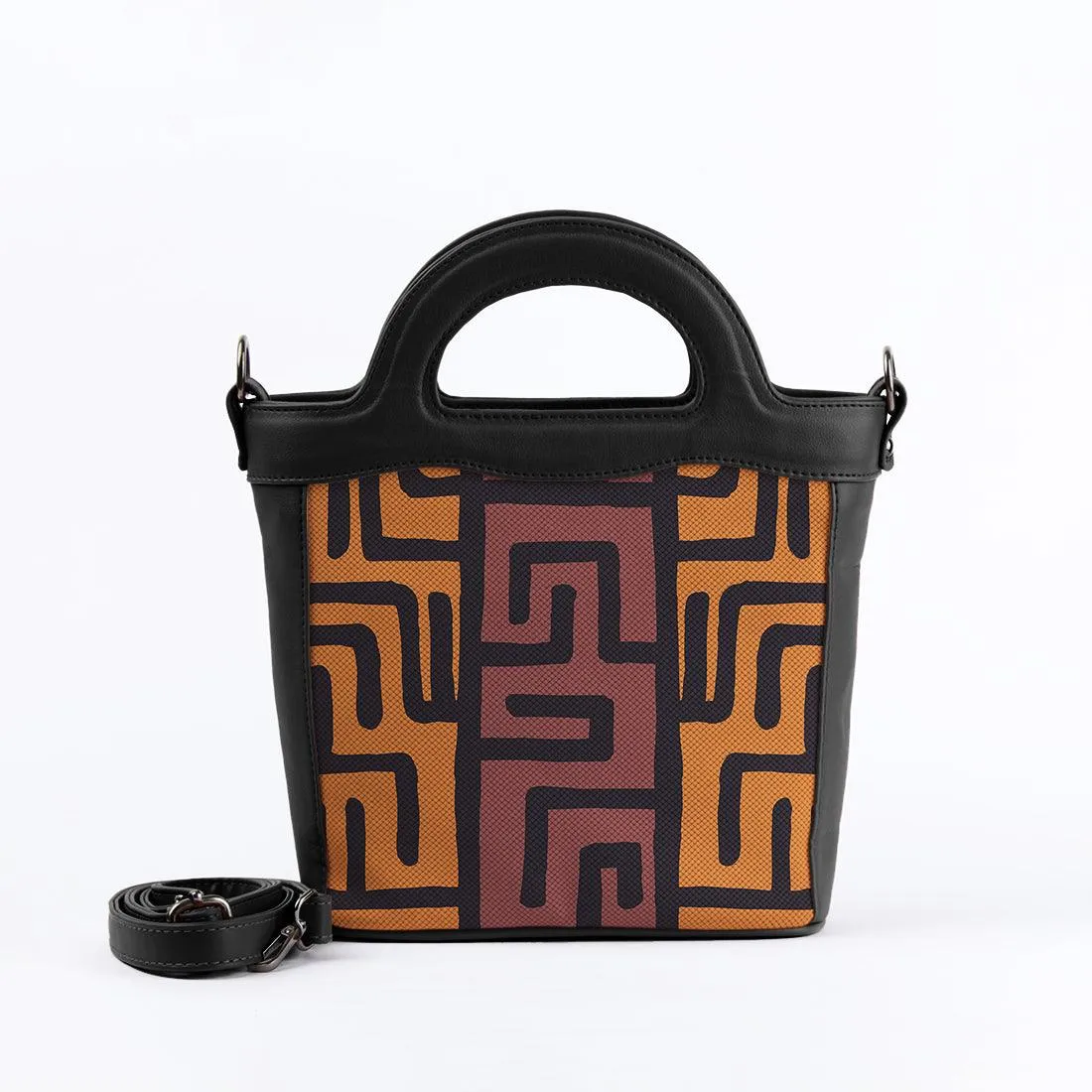 Black Top Handle Handbag African Tribal