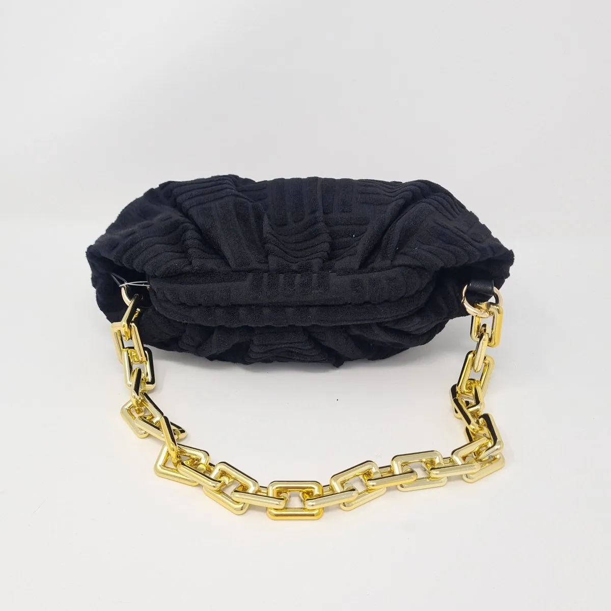 Black Towel Feel Gold Chain Handbag