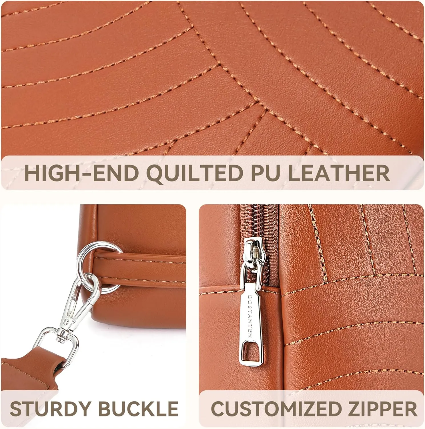 BOSTANTEN Sling Bag Quilted Crossbody Bags for Women Cross Body Purse Leather Fanny Pack with Adjustable Guitar Strap