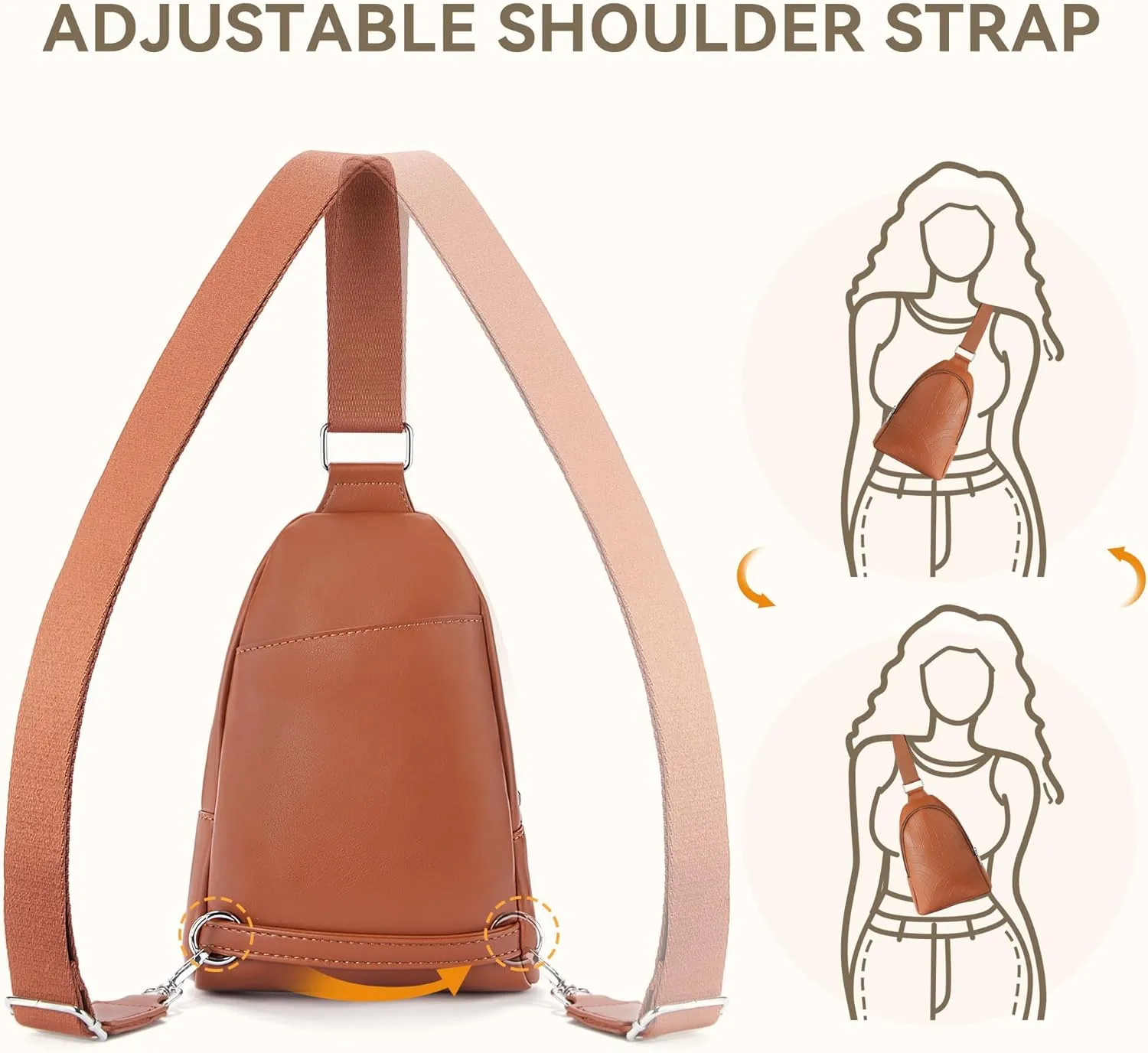 BOSTANTEN Sling Bag Quilted Crossbody Bags for Women Cross Body Purse Leather Fanny Pack with Adjustable Guitar Strap