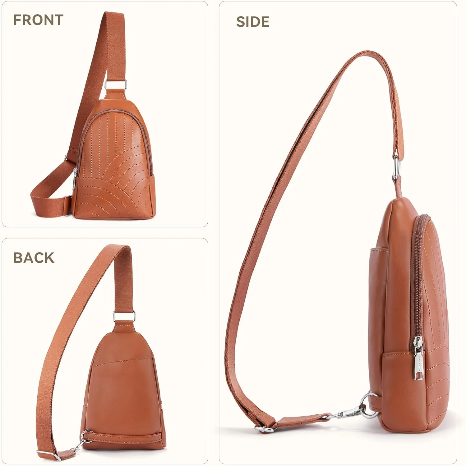 BOSTANTEN Sling Bag Quilted Crossbody Bags for Women Cross Body Purse Leather Fanny Pack with Adjustable Guitar Strap