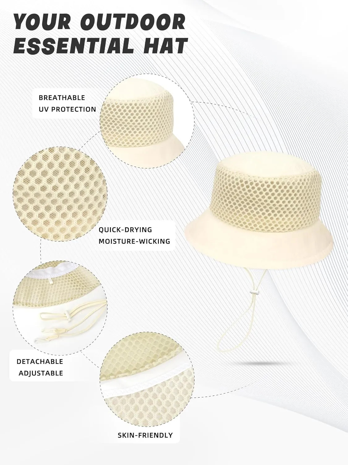Breathable Bucket Hat for Men Women, Lightweight Mesh Sun Hat for Beach, Gardening, Hiking, Camping, Golf