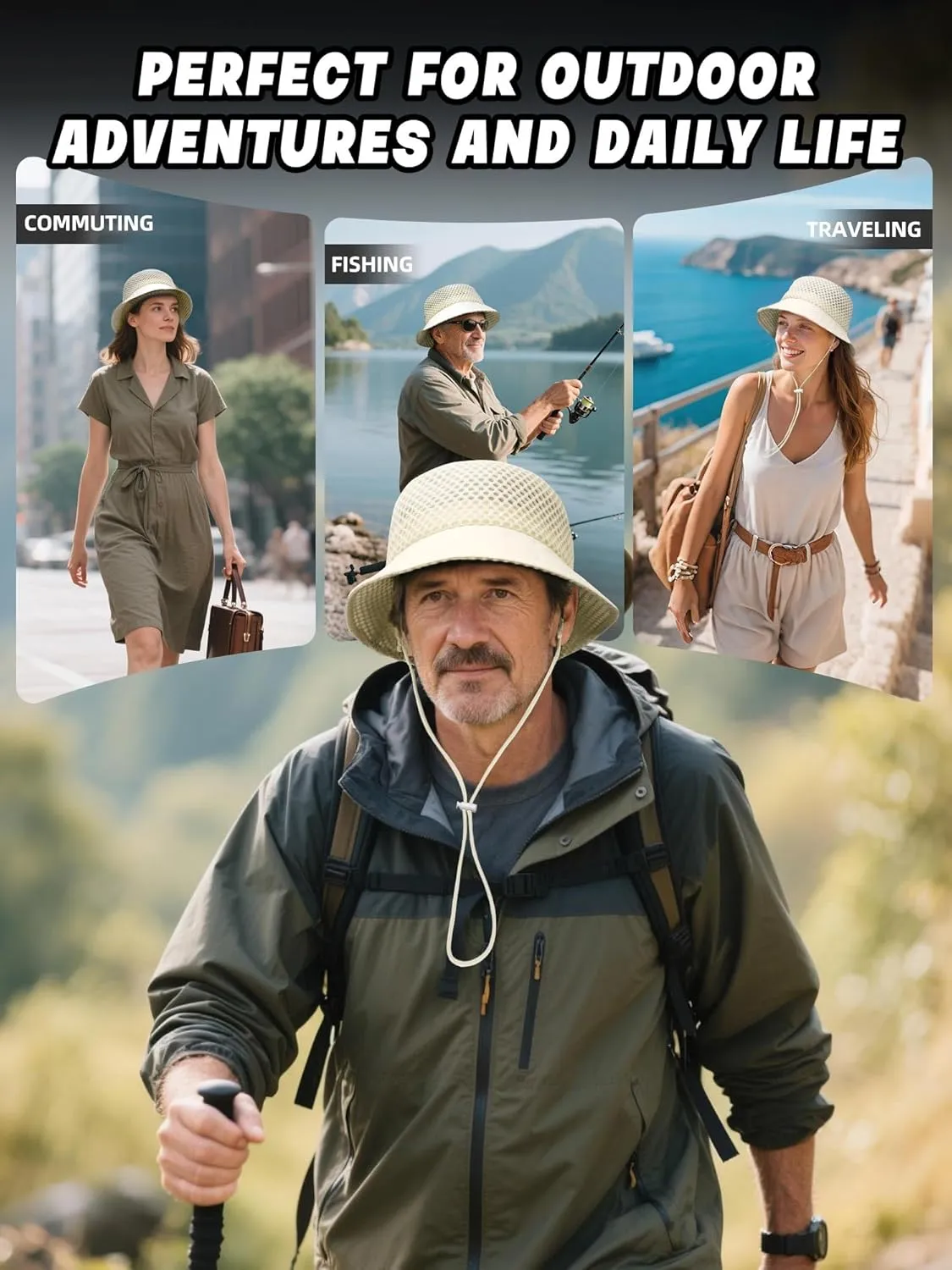 Breathable Bucket Hat for Men Women, Lightweight Mesh Sun Hat for Beach, Gardening, Hiking, Camping, Golf