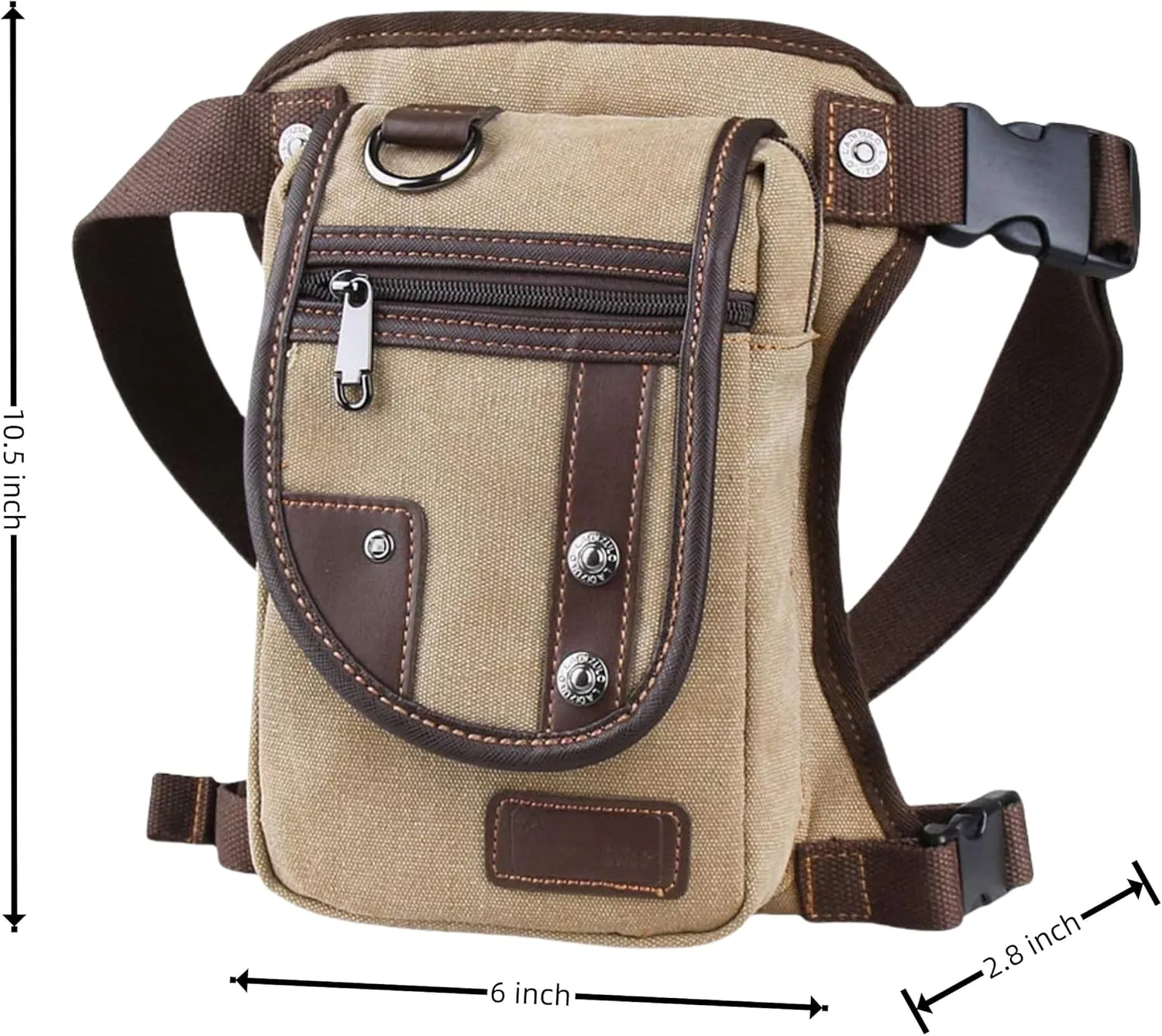 Canvas Drop Leg Bag, Motorcycle Thigh Bag with Multiple Pockets, 6x2.8x10.5 inches (Khaki)