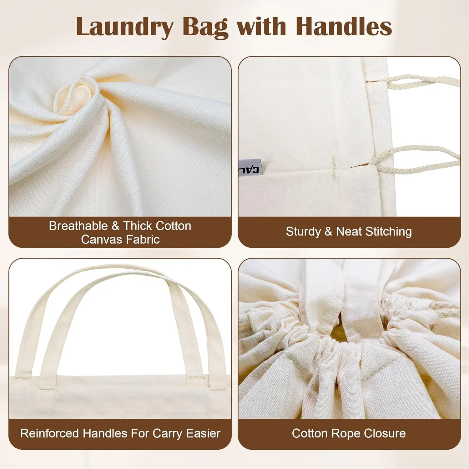 Canvas Laundry Bag, Thick Cotton Laundry Bag with Handles & Drawstring, Extra Large Heavy Duty Washable Basket Liner Hamper Liner for Travel, Camp, College(XL, 1 Pack)