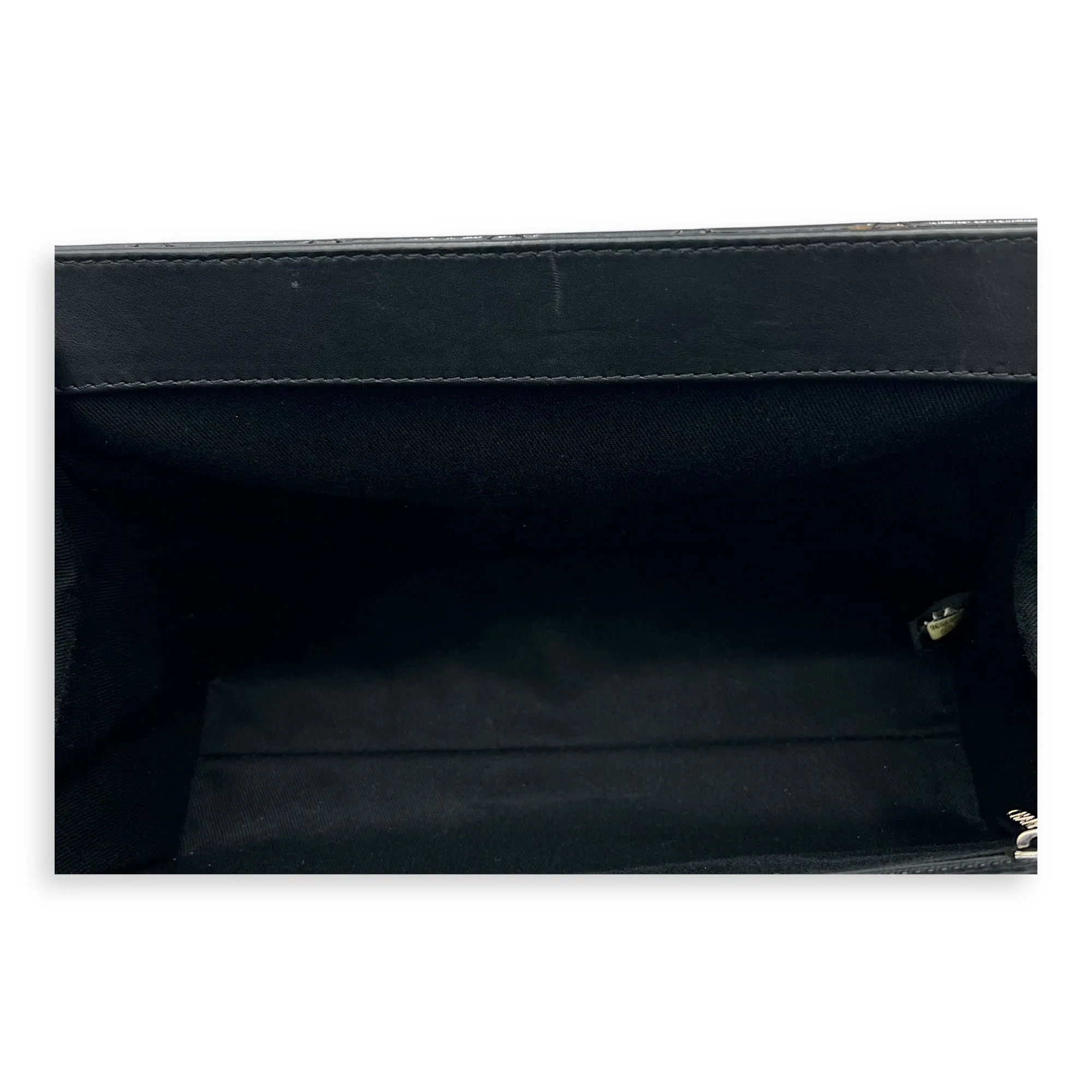 CC Quilted Black Clutch in Patent Leather, Silver hardware