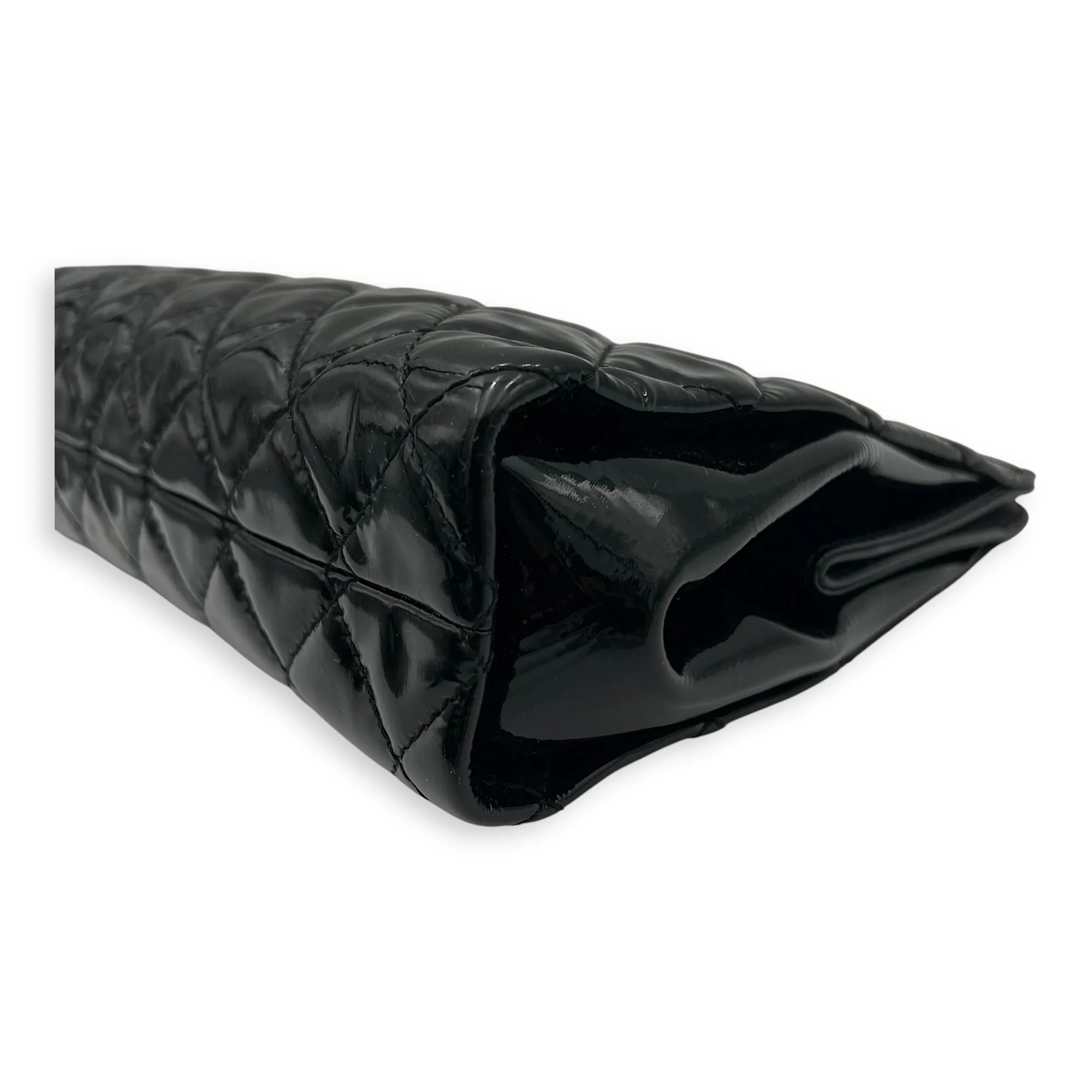 CC Quilted Black Clutch in Patent Leather, Silver hardware