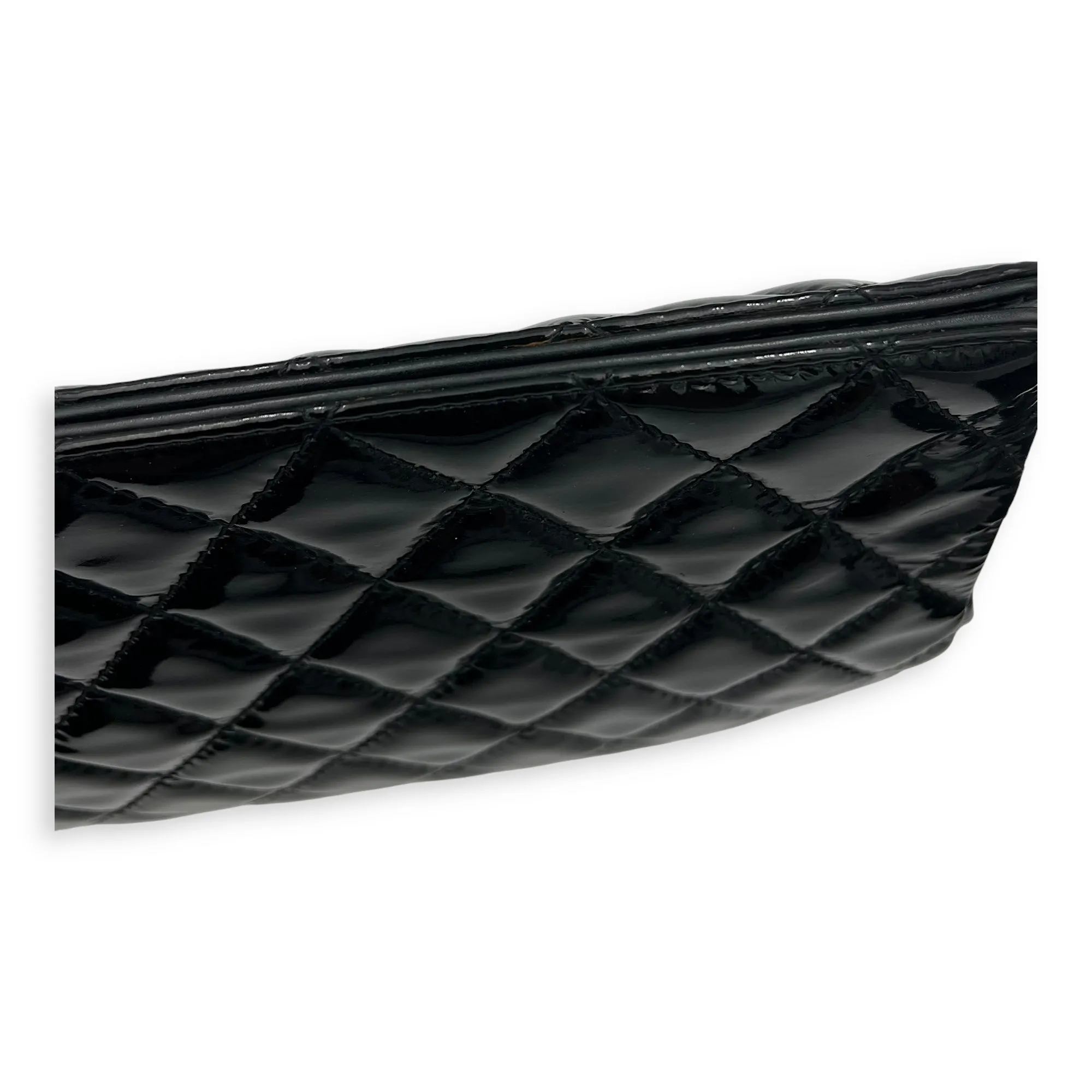CC Quilted Black Clutch in Patent Leather, Silver hardware