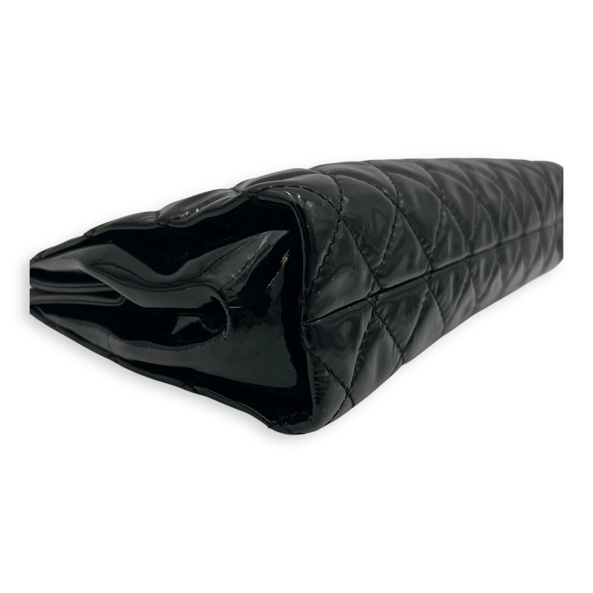 CC Quilted Black Clutch in Patent Leather, Silver hardware