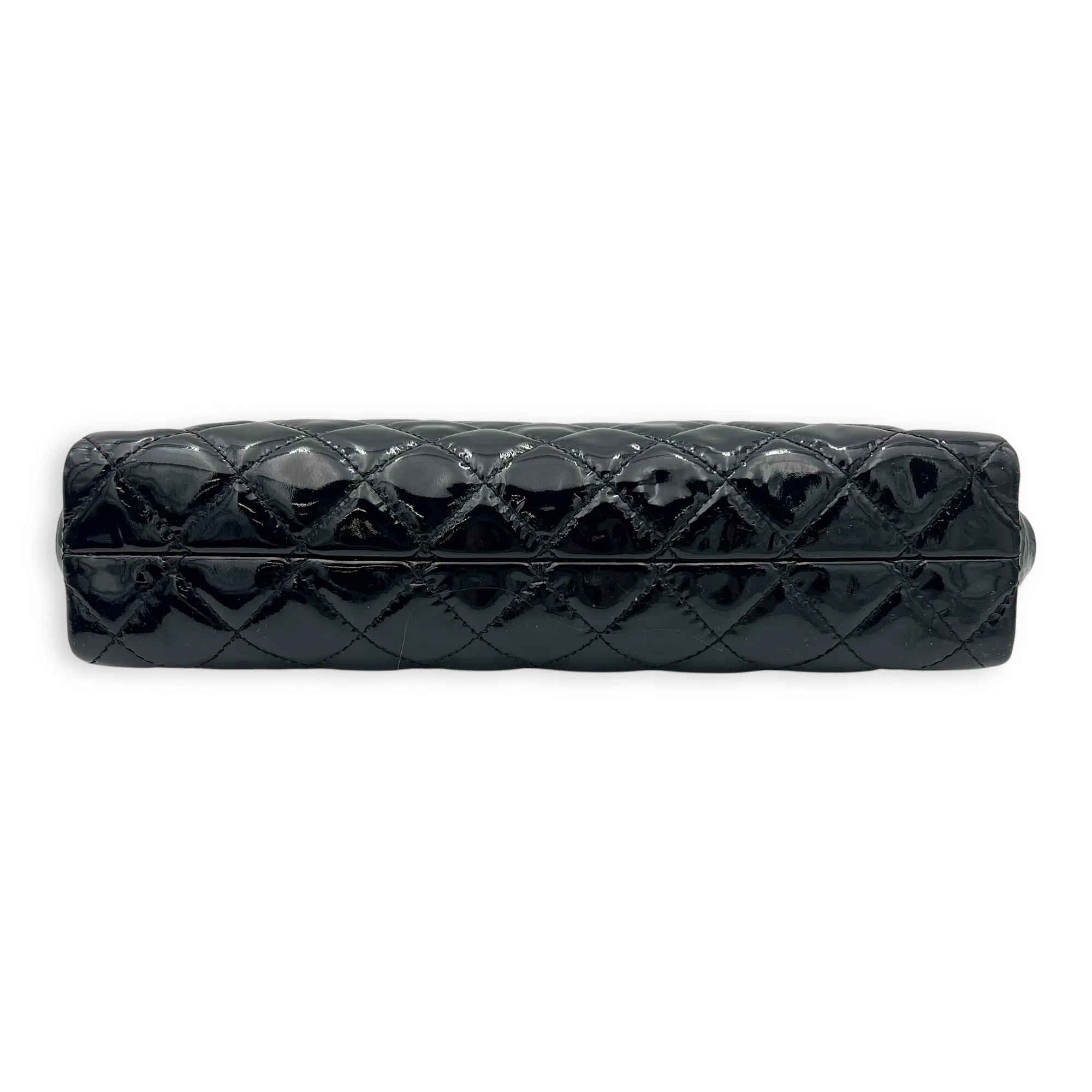 CC Quilted Black Clutch in Patent Leather, Silver hardware