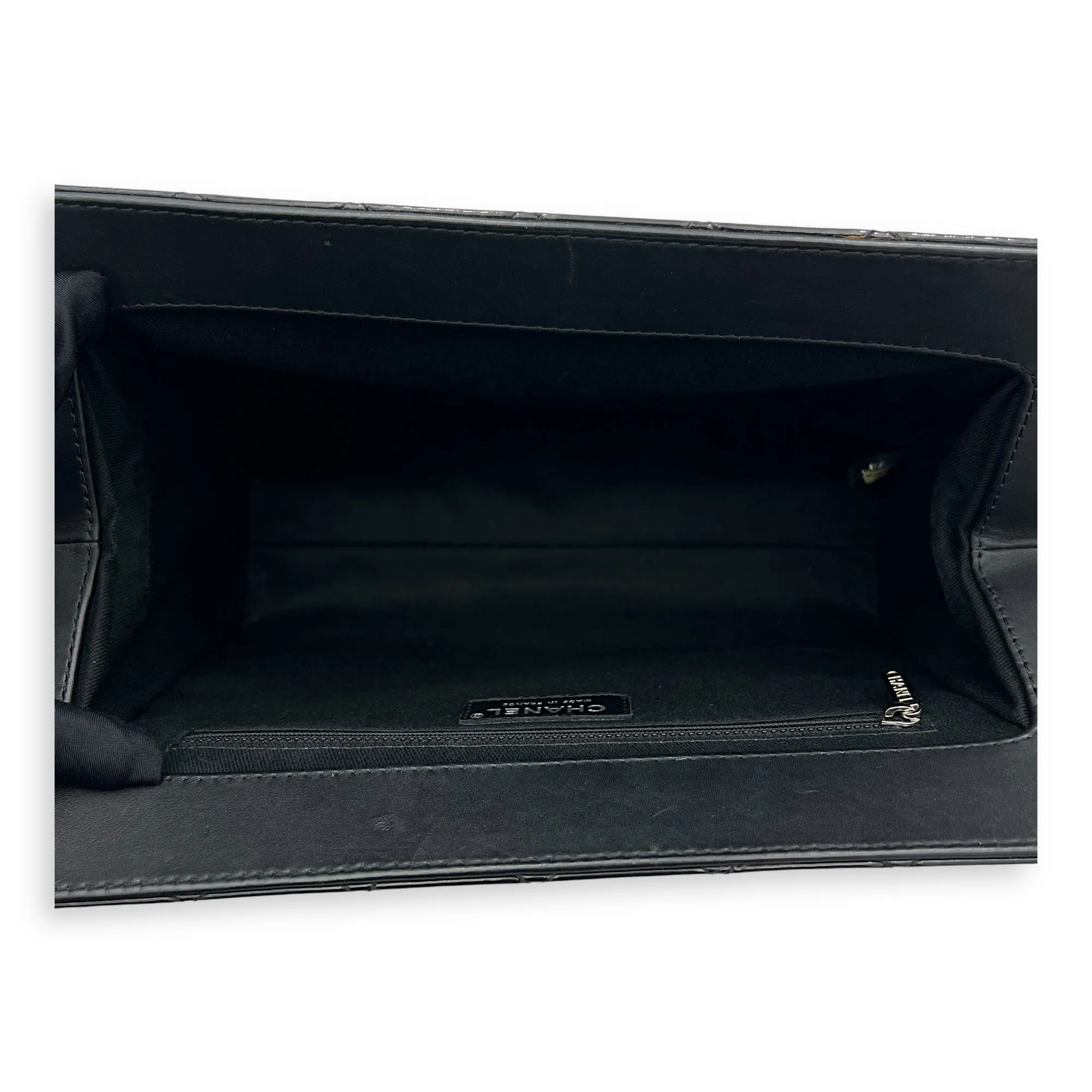 CC Quilted Black Clutch in Patent Leather, Silver hardware