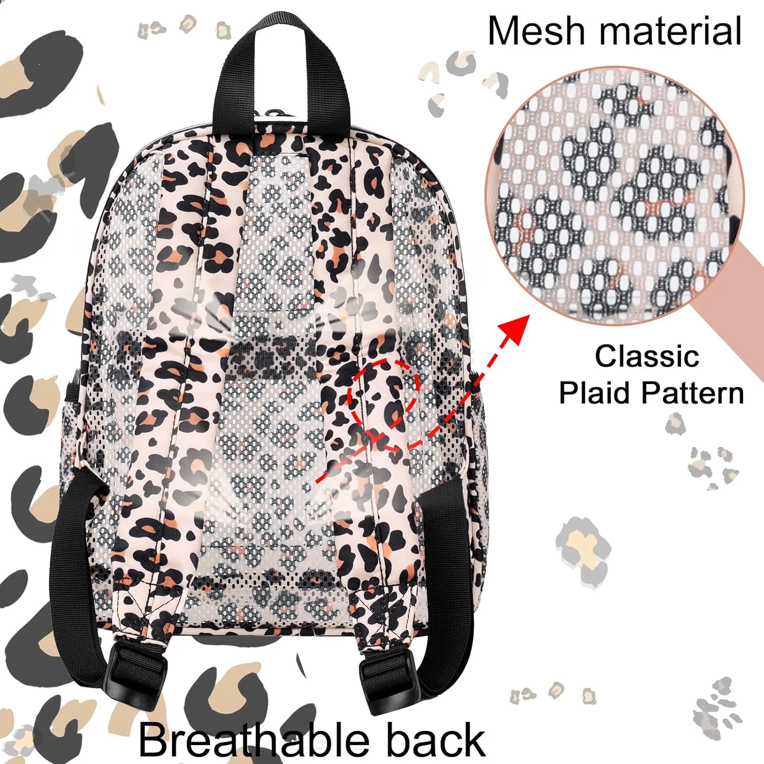 Clear Mini Backpack Stadium Approved 12x6x12 Small Leopard Transparent Backpacks Plastic See Through Bag for Work Festival Security Travel