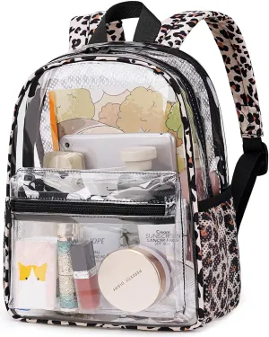 Clear Mini Backpack Stadium Approved 12x6x12 Small Leopard Transparent Backpacks Plastic See Through Bag for Work Festival Security Travel