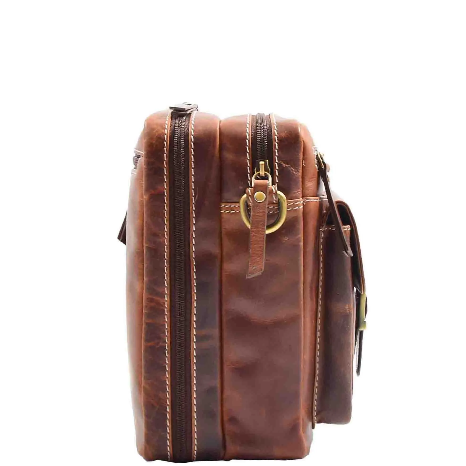 DR559 Men's Genuine Leather Small Cross Body Bag Brown