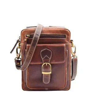 DR559 Men's Genuine Leather Small Cross Body Bag Brown