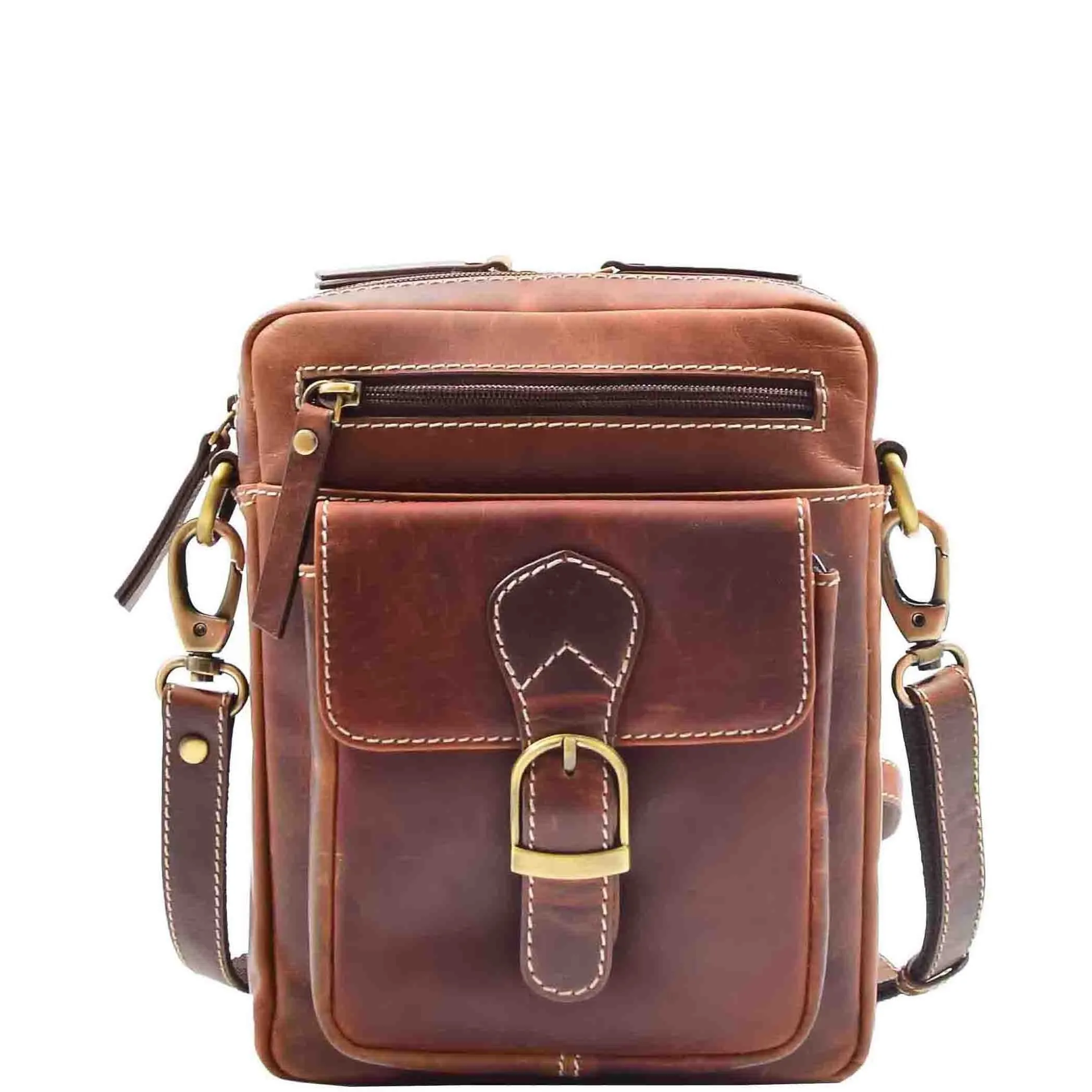 DR559 Men's Genuine Leather Small Cross Body Bag Brown
