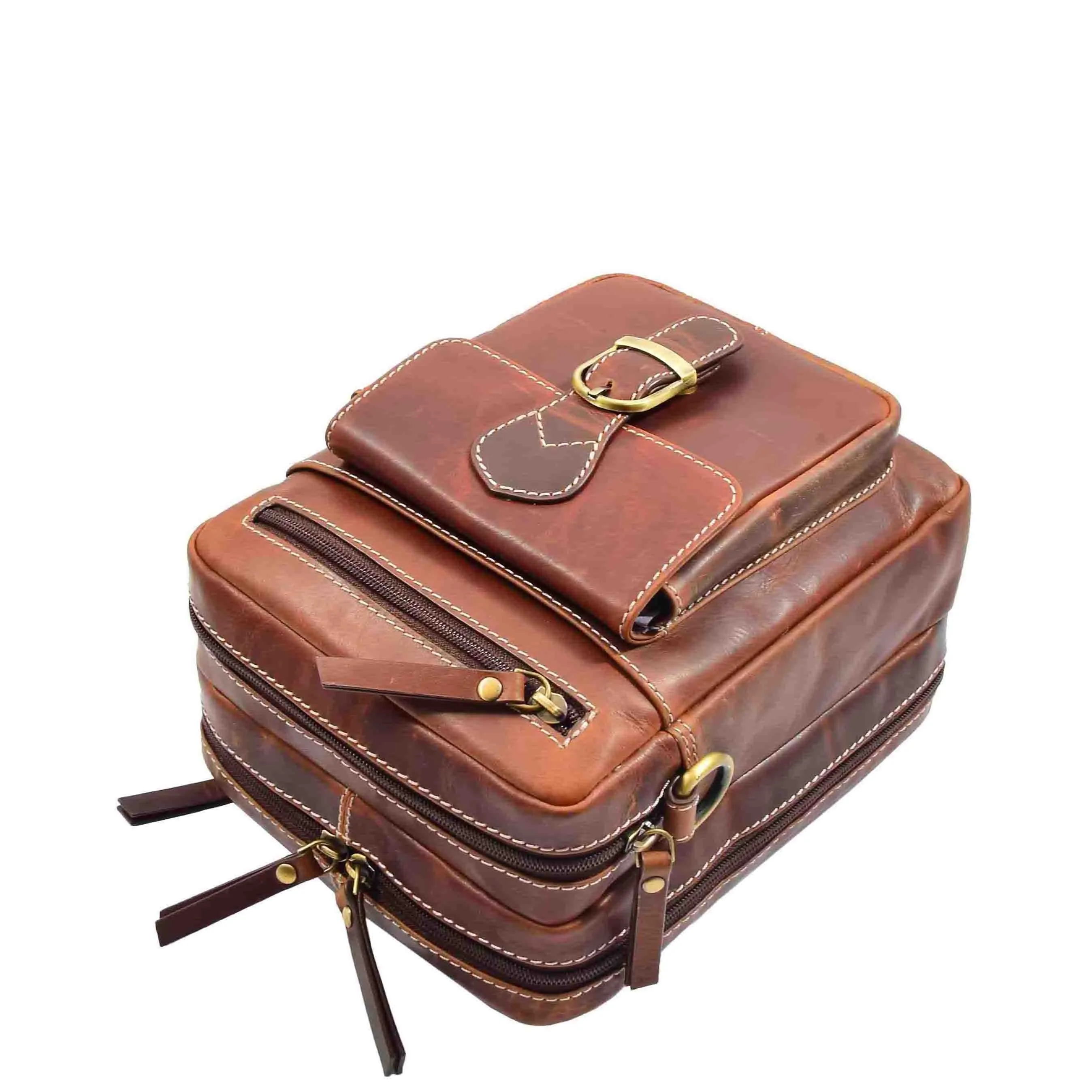 DR559 Men's Genuine Leather Small Cross Body Bag Brown