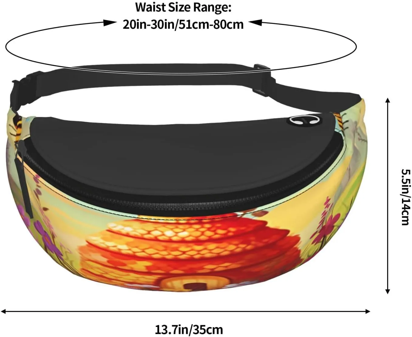 Dujiea Fanny Pack, Bee Skep Bee Happy Waist Bag with Headphone Hole Belt Bag Adjustable Sling Pocket Fashion Hip Bum Bag for Women Men Kids Outdoors Casual Travelling Hiking Cycling