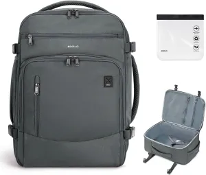 ECOHUB Travel Backpack for Men, 18x14x8 Spirit Airlines Personal Item Bag with Clear Toiletry Bag, Laptop Carry on Backpack with USB Port, Airline Approved Under Seat 14 Pockets 30L, Grey