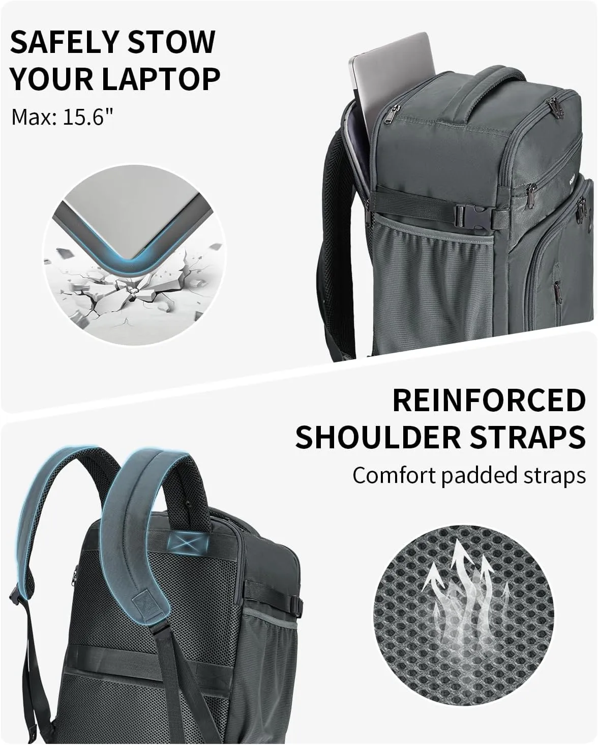 ECOHUB Travel Backpack for Men, 18x14x8 Spirit Airlines Personal Item Bag with Clear Toiletry Bag, Laptop Carry on Backpack with USB Port, Airline Approved Under Seat 14 Pockets 30L, Grey
