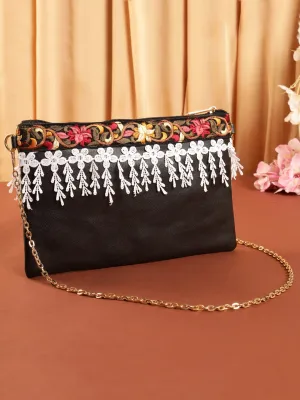 Embellished Floral Black Sling Bag