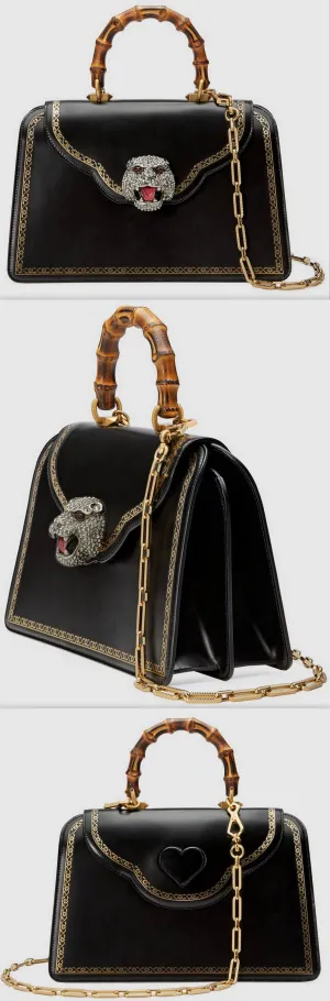 Frame Print Leather Top Handle Bag, Black