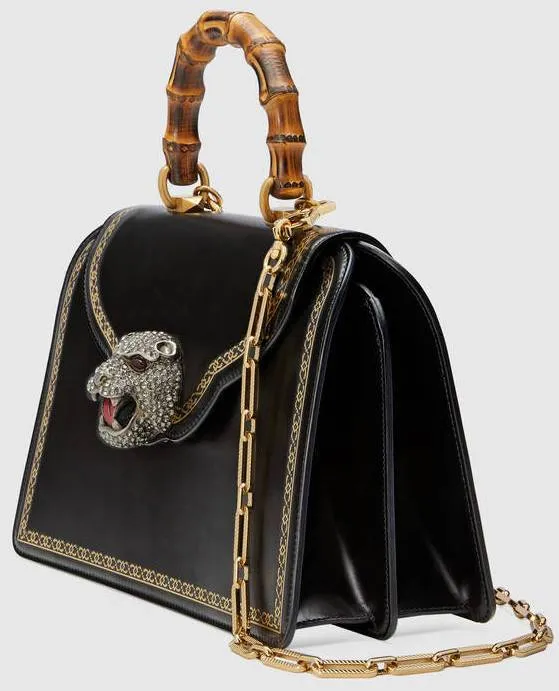 Frame Print Leather Top Handle Bag, Black