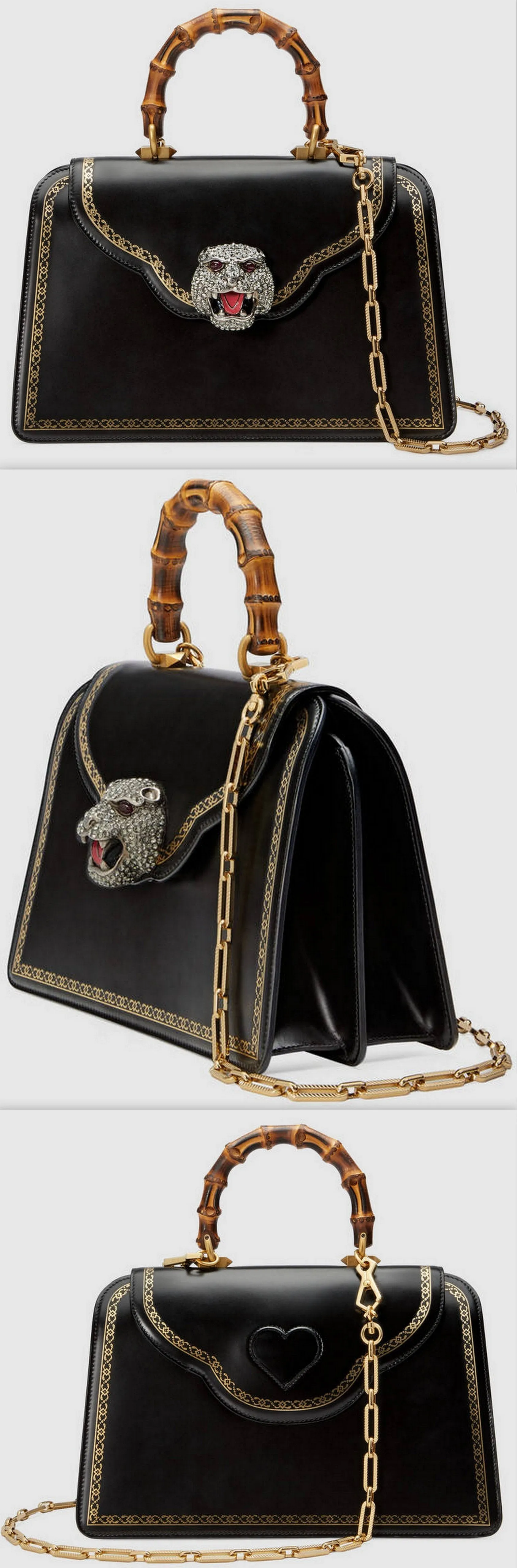 Frame Print Leather Top Handle Bag, Black