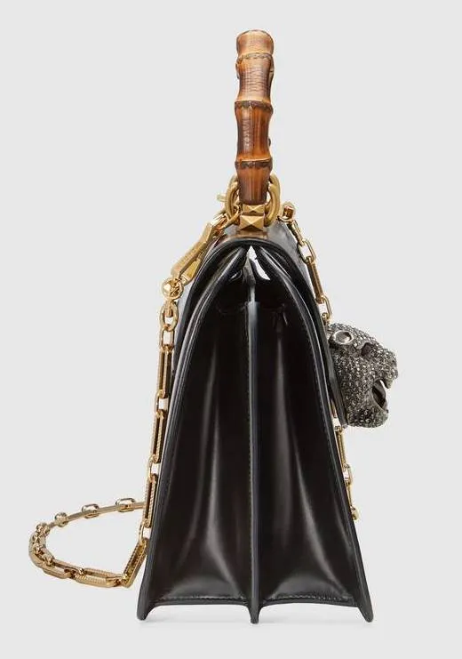Frame Print Leather Top Handle Bag, Black
