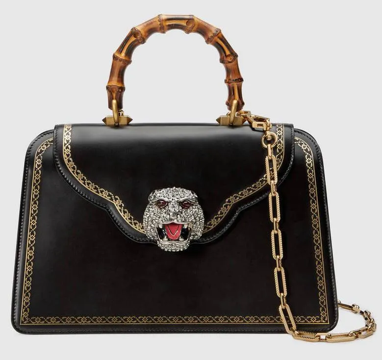 Frame Print Leather Top Handle Bag, Black