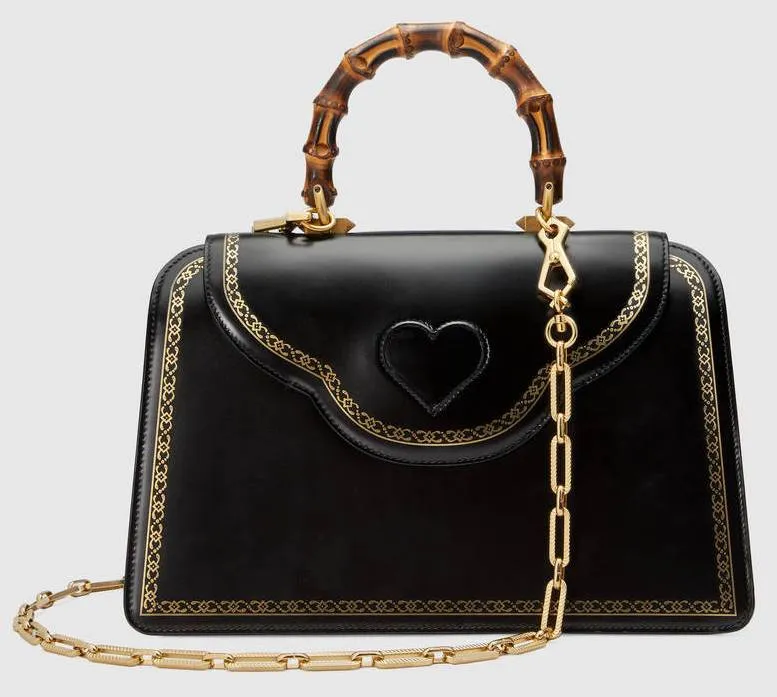 Frame Print Leather Top Handle Bag, Black
