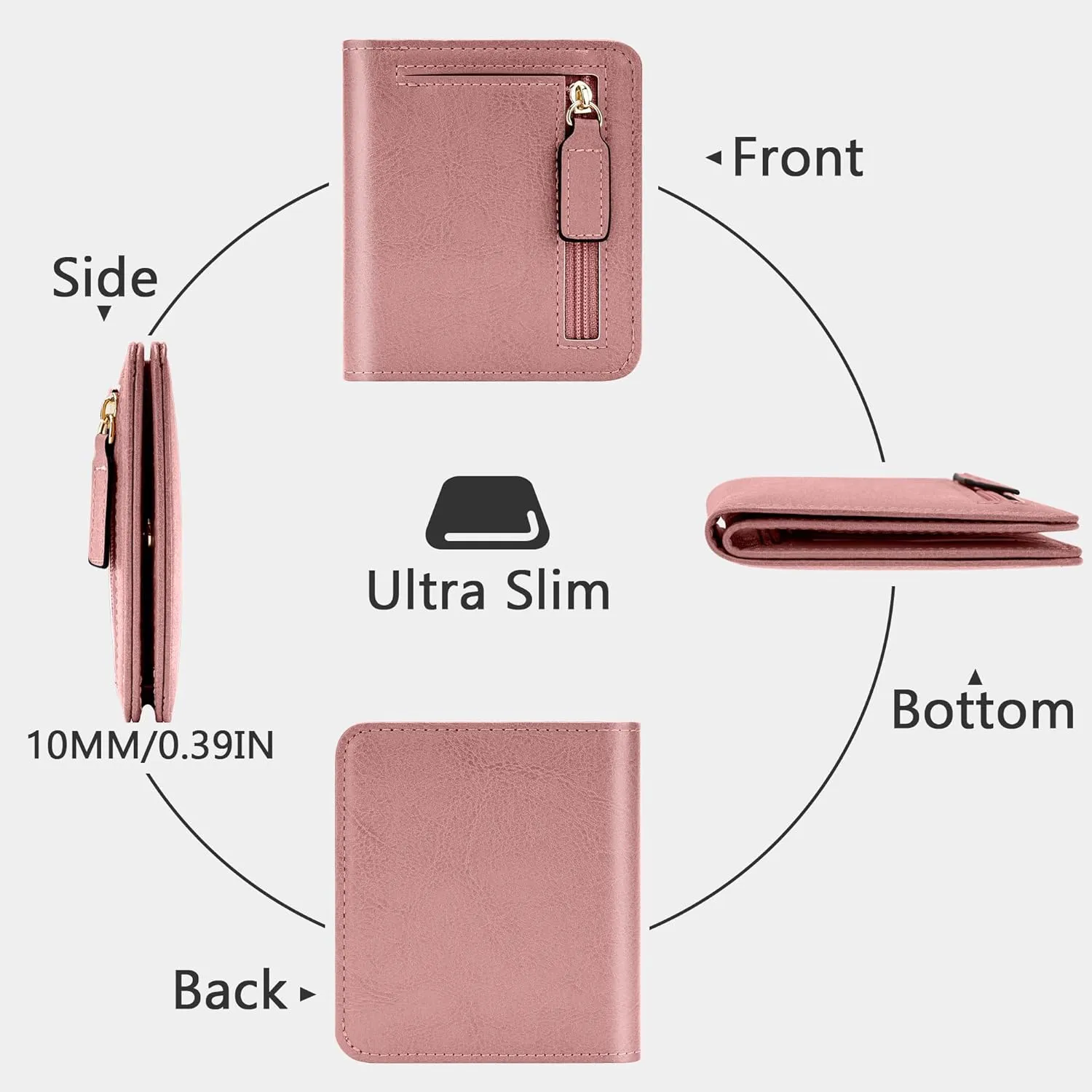 Gostwo Small Wallet for Women, Slim Bifold Credit Card Holder, Compact RFID Blocking Cash Wallet, Billfolds Thin Leather Zipper Pocket, Mini Wallet Gift for Ladies Teen Girls Travel with ID Window