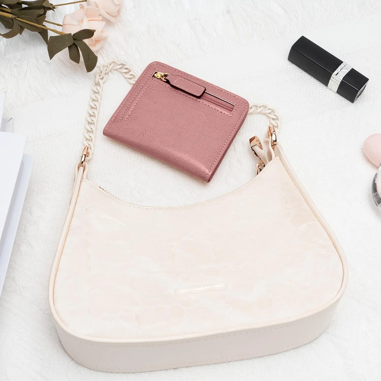 Gostwo Small Wallet for Women, Slim Bifold Credit Card Holder, Compact RFID Blocking Cash Wallet, Billfolds Thin Leather Zipper Pocket, Mini Wallet Gift for Ladies Teen Girls Travel with ID Window