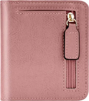 Gostwo Small Wallet for Women, Slim Bifold Credit Card Holder, Compact RFID Blocking Cash Wallet, Billfolds Thin Leather Zipper Pocket, Mini Wallet Gift for Ladies Teen Girls Travel with ID Window
