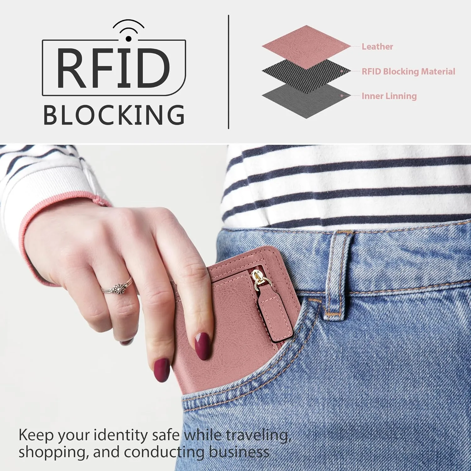 Gostwo Small Wallet for Women, Slim Bifold Credit Card Holder, Compact RFID Blocking Cash Wallet, Billfolds Thin Leather Zipper Pocket, Mini Wallet Gift for Ladies Teen Girls Travel with ID Window