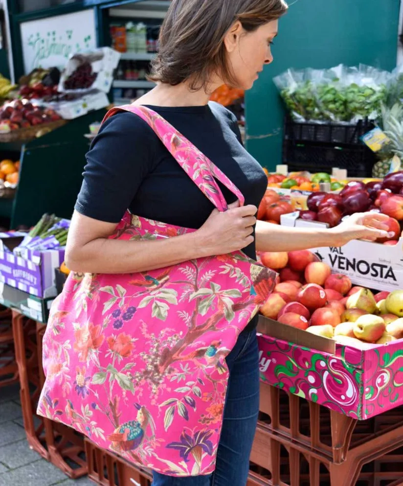 Hot Pink Bird Cotton Canvas Tote Bag