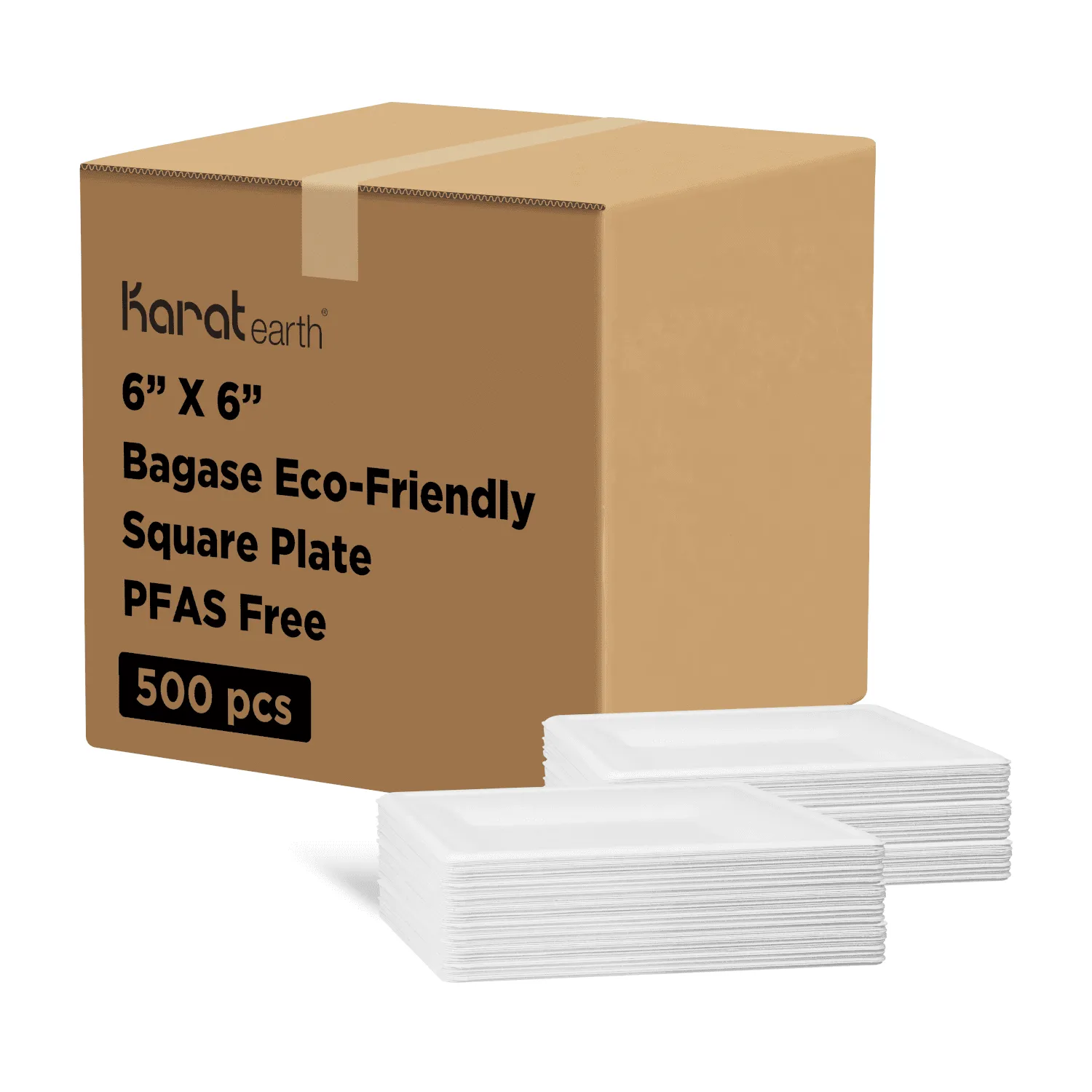 Karat Earth 6”x 6” PFAS Free Bagasse Eco-Friendly Square Plate, White - 500 pcs