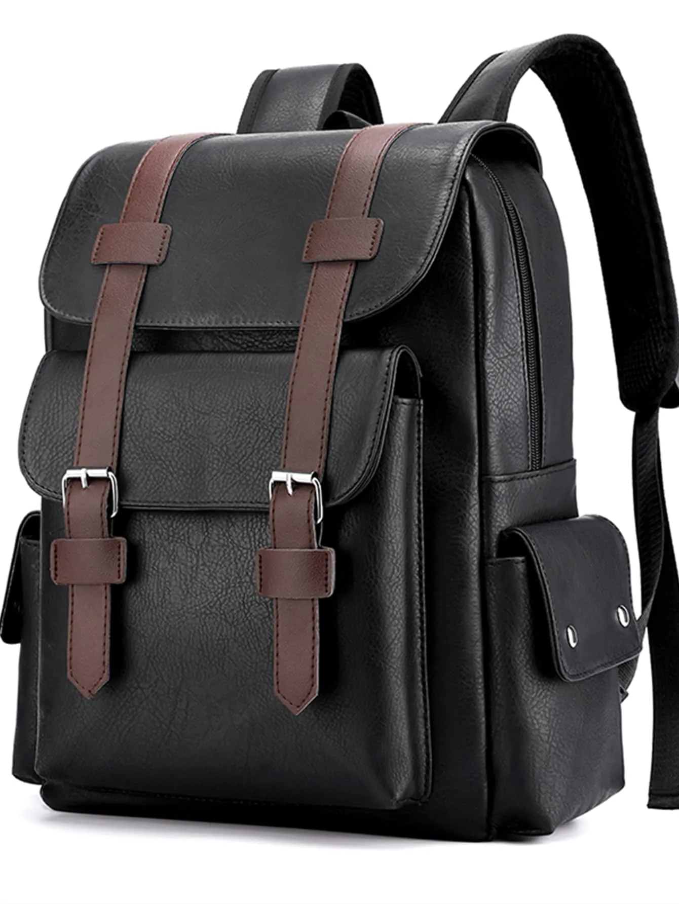 Large Laptop Backpack PU Backpack Male Teenagers Boys Brown Schoolbag