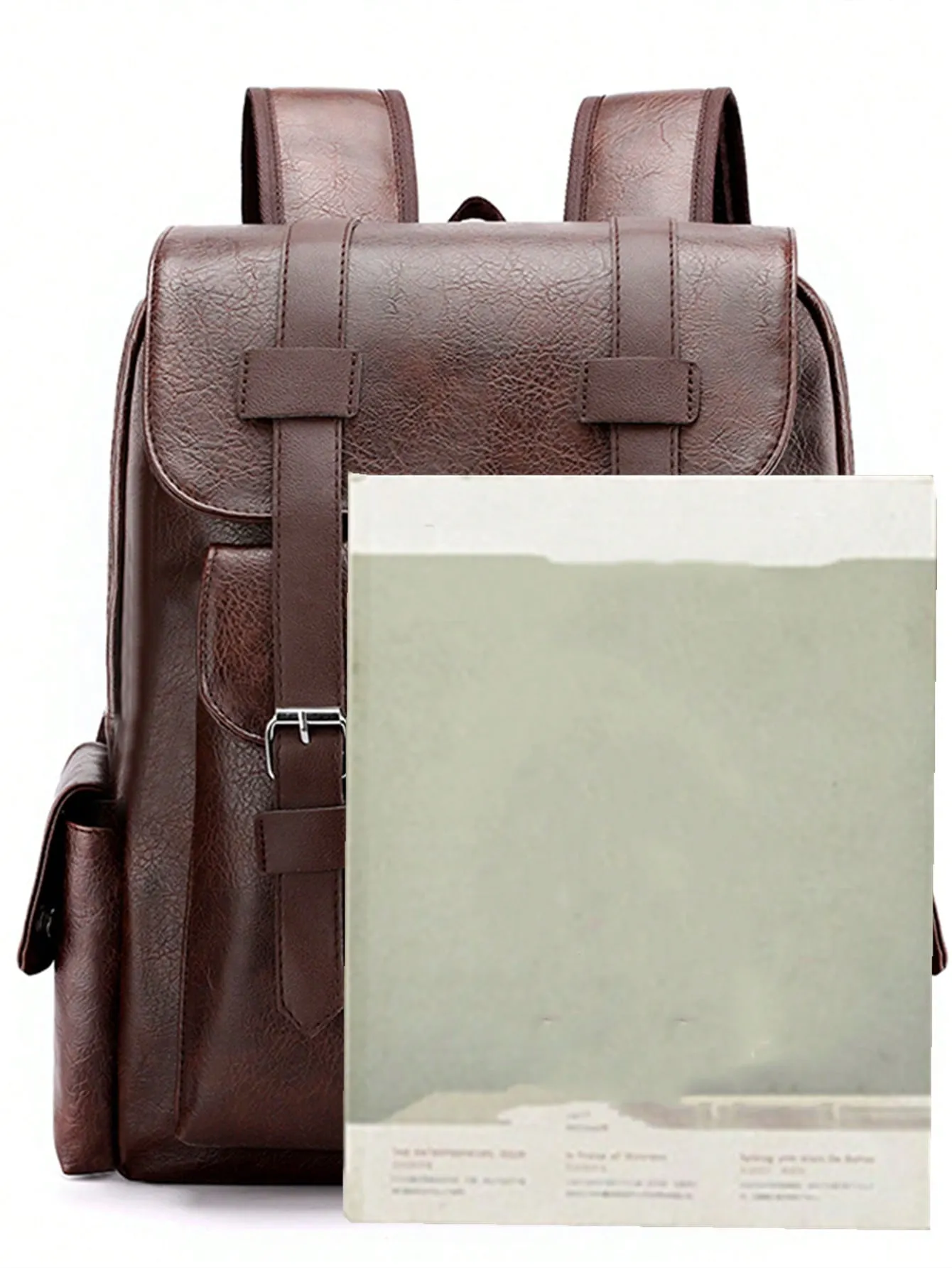 Large Laptop Backpack PU Backpack Male Teenagers Boys Brown Schoolbag