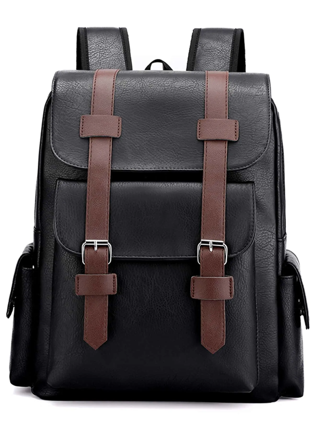 Large Laptop Backpack PU Backpack Male Teenagers Boys Brown Schoolbag